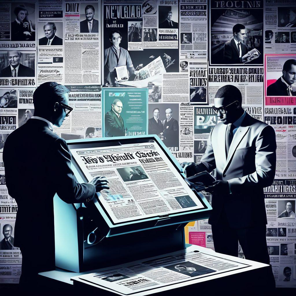 A dynamic scene showcasing the transformation of news media through the ages, featuring a vintage printing press on one side, transitioning into a sleek digital tablet on the other. The background depicts a timeline with iconic newspaper headlines and social media icons floating through vibrant colors. Include diverse people interacting with both print and digital media. futuristic style. vibrant colors. 3D.